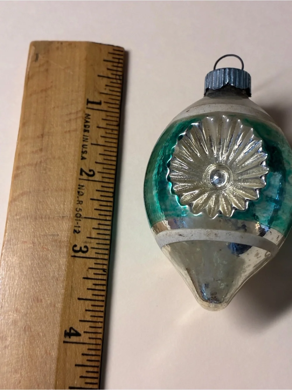 Shimmering Teardrop Glass Ornament in Aqua and Silver